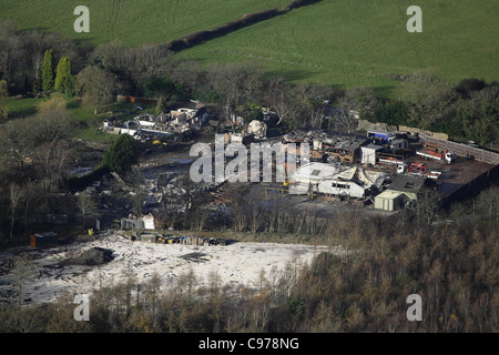 Luftbild von der Fabrik für Feuerwerkskörper auf Marlie Farm in der Nähe von Lewes, die im Jahr 2006 explodierten. Bild von James Boardman. Stockfoto