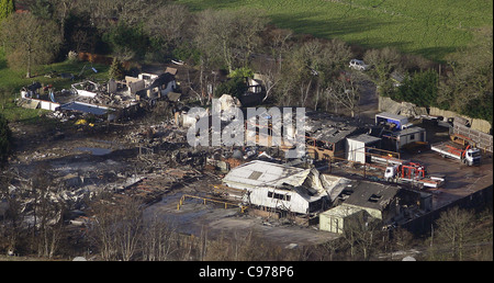 Luftbild von der Fabrik für Feuerwerkskörper auf Marlie Farm in der Nähe von Lewes, die im Jahr 2006 explodierten. Bild von James Boardman. Stockfoto