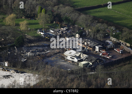 Luftbild von der Fabrik für Feuerwerkskörper auf Marlie Farm in der Nähe von Lewes, die im Jahr 2006 explodierten. Bild von James Boardman. Stockfoto