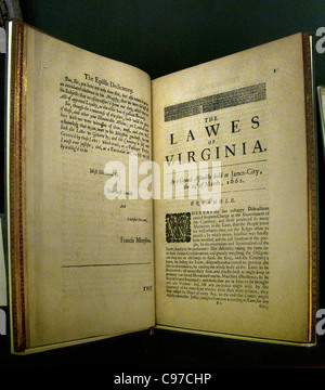Lawes Virginia britische 1662-Vereinigte Staaten von Amerika-USA Stockfoto