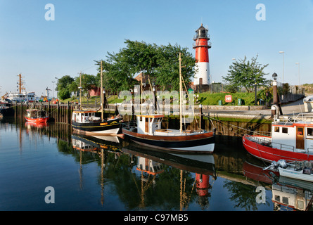 Hafen und Leuchtturm, Nordsee, Büsum, Dithmarschen, Schleswig-Holstein, Deutschland Stockfoto