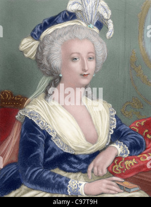 Marie Antoinette (1755-1793). Ehefrau von Ludwig XVI. und Königin von Frankreich (1774-92). Porträt. Farbige Gravur. Stockfoto