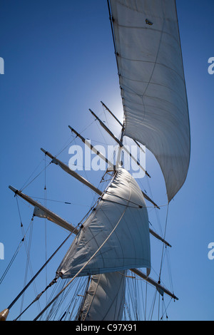 Segel an Bord Segeln Kreuzfahrtschiff Star Flyer (Star Clippers Kreuzfahrten) im Pazifischen Ozean in der Nähe von Costa Rica Mittelamerika Amerika Stockfoto