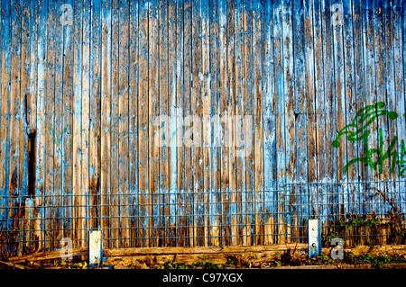 Blaue Marode Holzwand;  Blaue faulen Holzwand Stockfoto