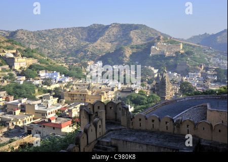 Blick vom Amber Fort in Jaipur, Indien Stockfoto