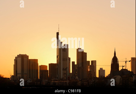 Skyline, Bankenviertel gegen das Licht, Frankfurt Am Main, Hessen, Deutschland, Europa Stockfoto