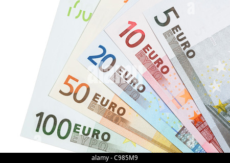 Euro-Banknoten in verschiedenen Stückelungen Stockfoto