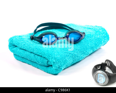 Schwimmbrille vor einem weißen Hintergrund isoliert Stockfoto