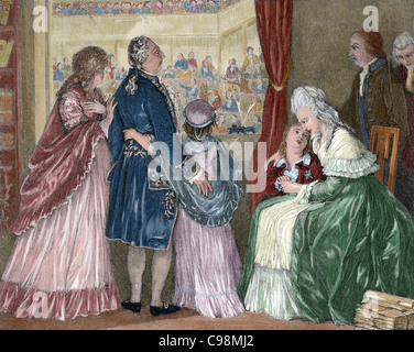 Französische Revolution (1789-1799). Die königliche Familie floh nach der Versammlung nach dem Angriff auf die Tuilerien (August 1792). Stockfoto