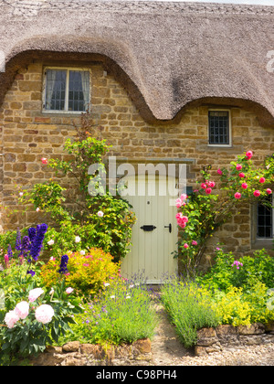 Detail des Thatched Cottage, Cotswolds, Gloucestershire, England Stockfoto