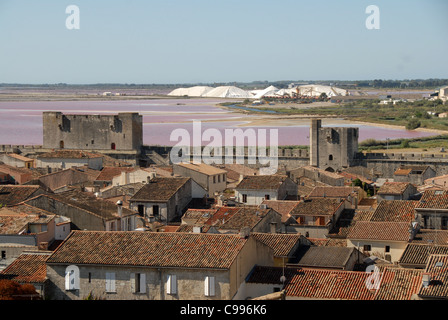 Die Salzwiesen des Aigues-Mortes in der Camargue, Südfrankreich, gesehen von der Stadtmauer der Altstadt Stockfoto