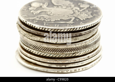 alte russische Münzen alte Silber Rubel Stockfoto