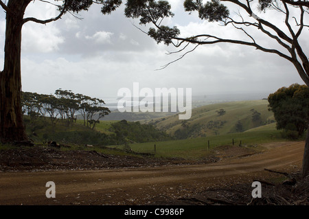 Snelling Beach und die Klippen über off gesehen von hoch oben auf Kangaroo Island North Coast Road, South Australia. Stockfoto