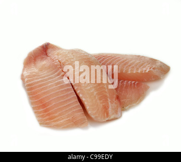 Rohe Tilapia Filets auf weißem Hintergrund Stockfoto