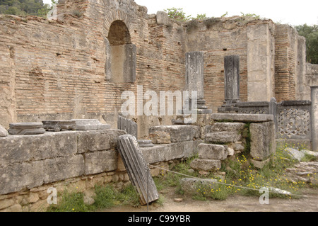 Griechische Kunst. Werkstatt des Phidias Ruinen, 430 v. Chr. erbaut. Theodosius II verwandelte sich das Gebäude in einer christlichen Kirche. Olympia. Stockfoto
