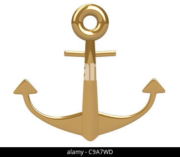 3D gold glänzend Anker isoliert auf weiss Stockfoto