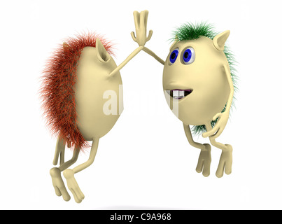 Zwei 3d Charaktere Welpen geben hohe fünf Stockfoto