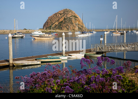 Kalifornien - Morro Rock und Boote verankert in Morro Bay. Stockfoto