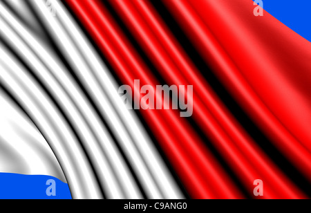 Flagge von Indonesien vor blauem Hintergrund. Hautnah. Stockfoto