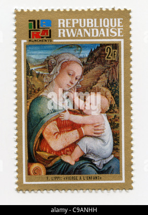 Ruanda-Briefmarke - Fra Filippo Lippi. Madonna mit Kind Stockfoto