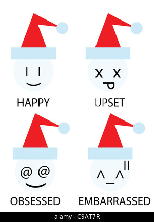 Weihnachts-Icons der Schneemann als Smiley emoticons Stockfoto