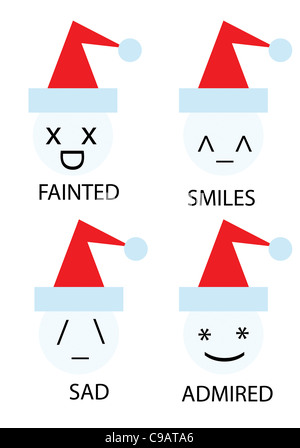 Weihnachts-Icons der Schneemann als Smiley emoticons Stockfoto