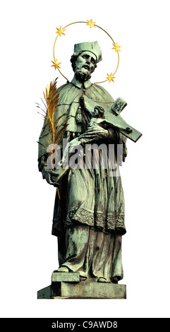 Prag, Tschechische Republik. Statue des Hl. Johannes Nepomuk auf der Karlsbrücke - Ausschnitt Stockfoto