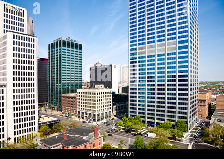 Wolkenkratzer und Bürotürme in der Innenstadt von Columbus, Ohio. Stockfoto