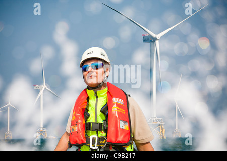 Der Offshore-Windpark Ormonde entsteht derzeit in der irischen See, 10 km von Barrow-In-Furness. Stockfoto