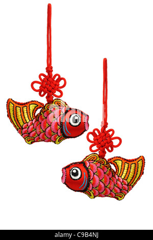 Chinese New Year Wohlstand Fisch Ornamente auf weißem Hintergrund Stockfoto