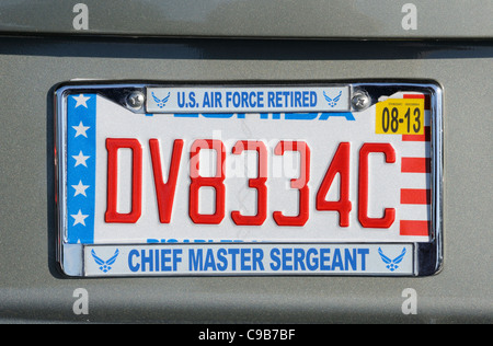 Kfz-Kennzeichen von Chief Master Sergeant im Ruhestand US Air Force Stockfoto