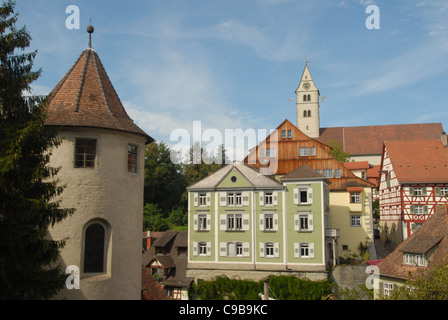 Mittelalterlichen Häusern in der oberen Stadt Meersburg am Bodensee in Baden-Württemberg, Deutschland Stockfoto