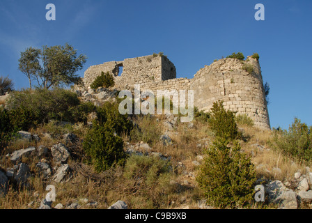 Château d ' Aguilar, Adler Burg, Hochburg der Katharer-Sekte in den Corbières Bergen in der Nähe von Tuchan, Aude, Languedoc Stockfoto