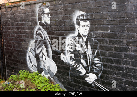 Die Liverpool Wandbild gewinnen  am Fluss Group Wall Gemälde von den Beatles, Seaforth, Merseyside, UK Stockfoto