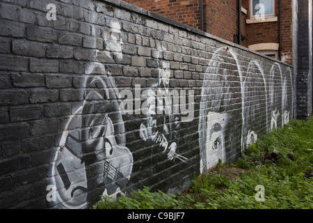 Die Liverpool Wandbild gewinnen  am Fluss Group Wall Gemälde von den Beatles, Seaforth, Merseyside, UK Stockfoto