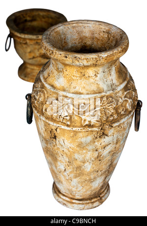 Zwei antike Vasen auf weiß Stockfoto