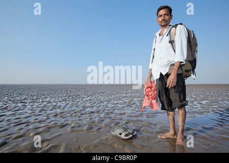 Man Mahi Sagar Fluss in Gujarat, Indien. Route der Gandhi-Salz März 1930. Stockfoto