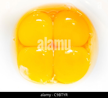 vier Eigelb in eine Schüssel geben Stockfoto