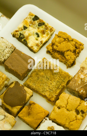 Brownies, Schokolade, Karamell, Trüffel Karamell, Dessert, Gourmet, Süßigkeiten, Tablett mit Brownies, handgefertigte Desserts Stockfoto