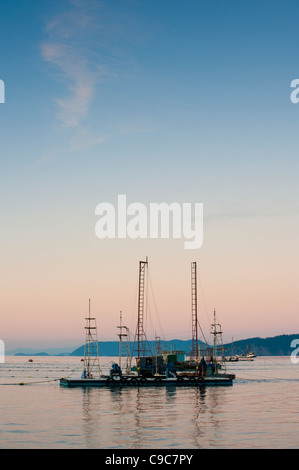 Reefnet Lachs Fischer im Puget Sound, Washington, bereiten Sie für Tage an einem schönen sonnigen Sommermorgen am Meer Angeln. Stockfoto