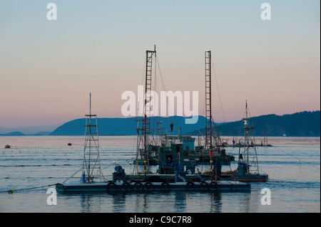 Reefnet Lachs Fischer im Puget Sound, Washington, bereiten Sie für Tage an einem schönen sonnigen Sommermorgen am Meer Angeln. Stockfoto