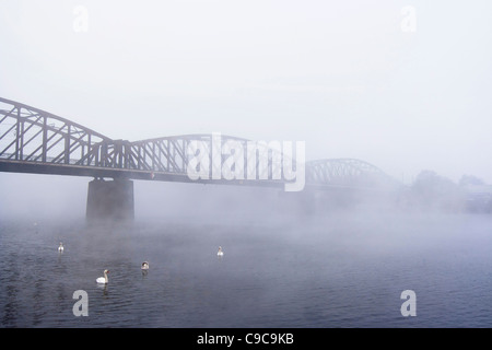 Prag-Eisenbahnbrücke in den nebligen Tag Stockfoto