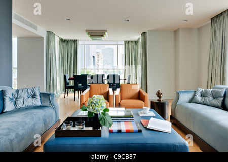 Zeitgenössische Wohnzimmer in Ferienwohnung in London Stockfoto