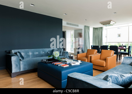 Zeitgenössische Wohnzimmer in Ferienwohnung in London Stockfoto