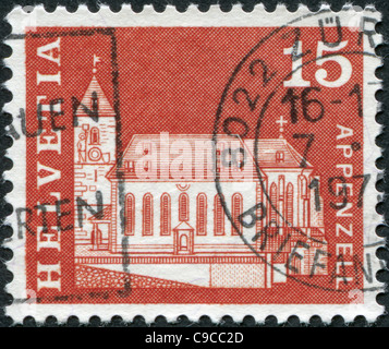 1968 Schweiz: Eine Briefmarke gedruckt in der Schweiz, zeigt die Pfarrei Kirche St. Mauritius (Appenzell) Stockfoto