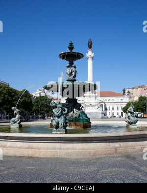 Brunnen am Rossio-Platz Lissabon Portugal Europa Stockfoto