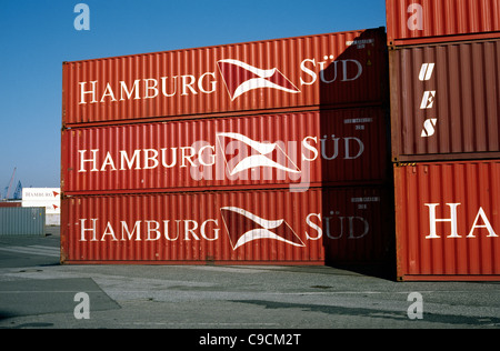 Hamburg Süd Container im Hamburger Hafen. Stockfoto