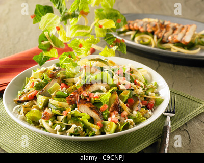 Chicken Fajita Salat in Schüssel mit Salat, Avocado, Käse und Tortilla-Streifen Stockfoto