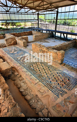 Schönen Mosaik in den Ruinen einer römischen Villa im Dorf Skala, Kefalonia Insel, Ionisches Meer, Griechenland Stockfoto