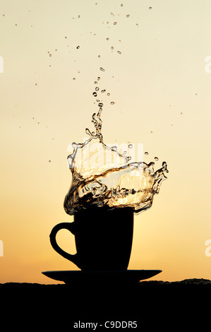 Sturm im Wasserglas. Silhouette Stockfoto